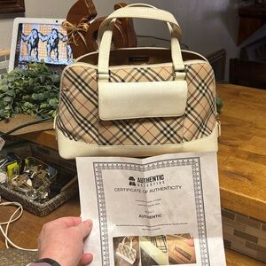 Burberry authentic bag with COA Cream and Tan Checkered Satchel